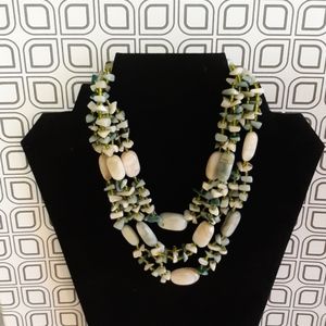 Vintage Japan Natural White & Green Stone Necklace